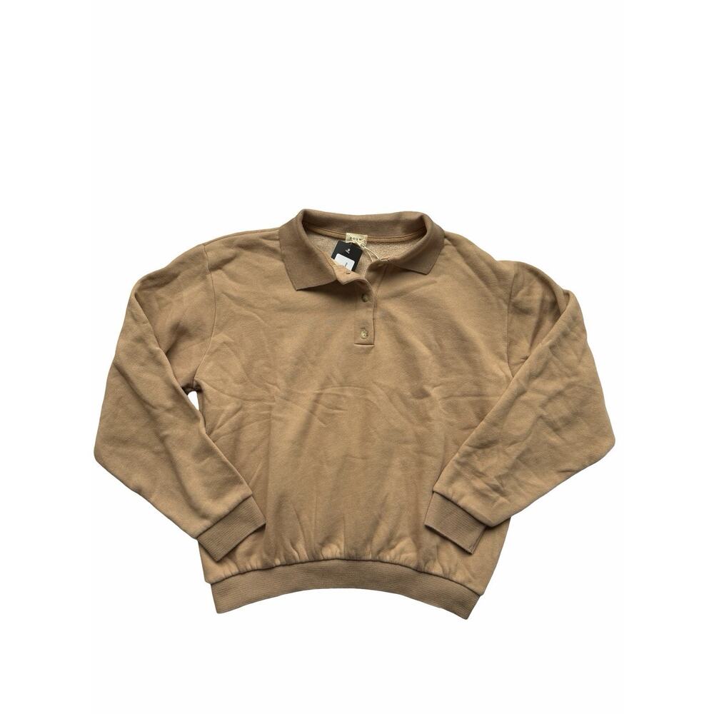 NWT DONNI Vintage Fleece Polo Sweater Pullover Medium Camel